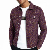 Chemise en jean pour homme, verte, à motif cachemire et broderie de sequins, décontractée, à manches longues, col boutonné, coupe droite, en sergé de coton, pour l'automne