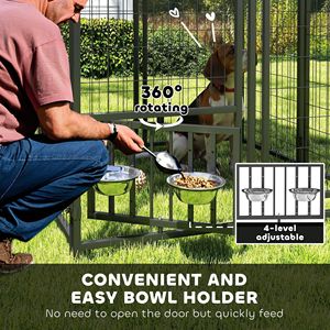 Cuccia per Cani da Esterno con Rete Saldata, Rotazione a 360 Gradi, Ciotole Regolabili su 4 Livelli, Copertura Impermeabile, 3,9 x 3,9 x 4,5 Pollici - Product Image 5
