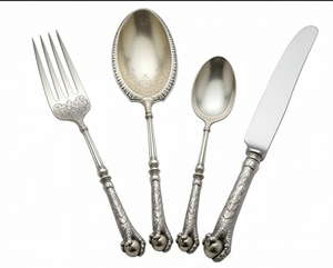 Ensemble de couverts vintage en métal avec poignées ornées, finition miroir haute brillance, couleur argentée, pour les occasions de mariage - Product Image 1