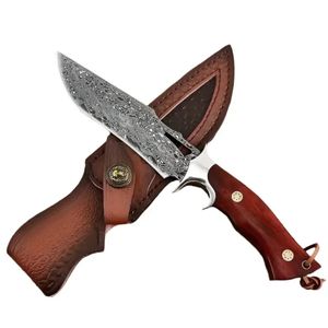 Cuchillo de caza personalizado OEM/ODM de 10 pulgadas, forjado a mano en Damasco, con hoja de punta de clip, mango de madera y funda de cuero (Grado DIY) - Product Image 5