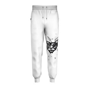 Men's <b>White</b> Printed Sweatpants With Wolf Pattern Elastic Waist Drawstring Casual <b>Joggers</b> Midweight Cotton Autumn Wear - Product Image 1