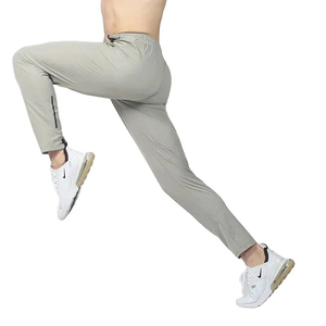 Men's Light Gray Elastic Waist Joggers Quick Dry Lightweight Fitness Running <b>Pants</b> With Side Pockets Casual Sportswear <b>Summer</b> - Product Image 1