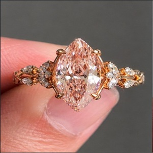 Luxury 18K Yellow Gold Fancy Vivid Pink Lab Diamond 3.03CT Marquise Cut Prong IGI Certified Engagement Wedding <b>Ring</b> for Women - Product Image 1