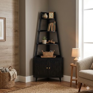 Bibliothèque en pin américain durable, étagère moderne pour salon, rangement de livres à bords lisses, étagère multi-niveaux à angle droit - Product Image 2