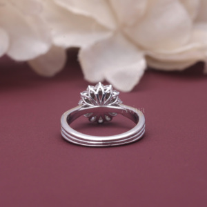 IGI Certified Lab Grown Round Diamond Floral Halo Engagement Ring in Solid 925 Sterling Silver Vintage Style Diamond Ring - Product Image 4