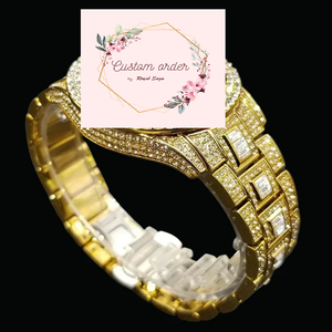 Reloj de Diamantes Personalizado para Hombre, Reloj de Pulsera Dorado con Fecha y Día, Números Romanos, Estilo Hip Hop de Lujo, Reloj con Diamantes Baguette - Product Image 3