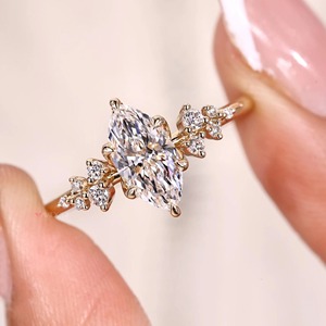 IGI Certified Marquise Cut Lab Grown Diamond Ring, Vintage Engagement Ring Gold, Side Round Diamonds, <b>Personalized</b> Gift - Product Image 2