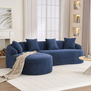 Divano Sezionale Modulare a L in Ciniglia Blu con Chaise Longue Curva, Spugna a Compressione ad Alta Densità 30D, Nessun Montaggio Richiesto, per Soggiorno - Product Image 3