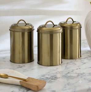 Hand Hammered Gold Brass Metal Storage <b>Canisters</b> With Lids Cylinder Shape For <b>Kitchen</b> Food Preservation Stackable <b>Set</b> - Product Image 6