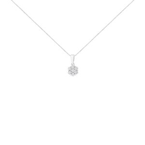 Collana con Pendente in Oro Bianco 14K, 1/2 Carati di Diamanti Taglio Rotondo, 7 Pietre a Grappolo Floreale, 18 Pollici (Colore H-I, Purezza I1-I2) - Product Image 2