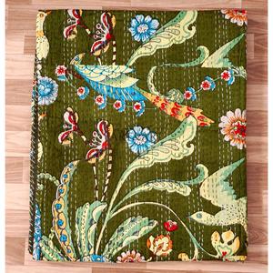 Couvre-lit Rajasthani fait main en Kantha, 100% coton, imprimé à la main, motif floral, poids du tissu 220g, origine Rajasthan - Product Image 6