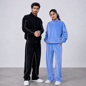 Unisex Premium Velvet Tracksuit Set | Oversized Full <b>Zip</b> Jacket & Wide Leg Sweatpants | Custom Streetwear Velour Tracksuit - Product Image 1