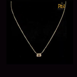 <b>Emerald</b> Bezel Solitaire Necklace Lab Grown Diamond Step Cut Chain Solid Gold Fine <b>Pendants</b> & Charms 9K 14K 18K Fine Jewelry - Product Image 3