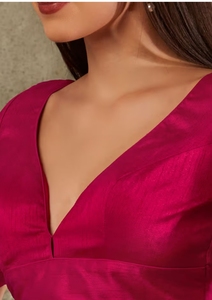 Choli en soie brute KV prêt-à-porter à col en V, infroissable et à séchage rapide pour les fêtes - Product Image 5
