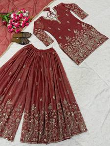 Ensemble Salwar Kameez en satin de soie fantaisie avec dupatta gaufrée, style élégant, séchage rapide, infroissable pour l'hiver/toutes saisons - PinkCityBlocks - Product Image 2