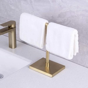 Modern Gold Metal Towel Stand Square Base Vertical <b>Rod</b> Rust Resistant Bathroom Storage <b>Holder</b> Minimalist Design Standing Type - Product Image 1