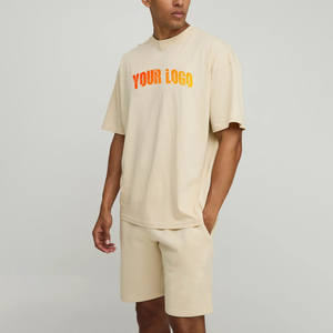 Conjunto de Camiseta y Pantalones Cortos Casuales para Hombre, 100% Algodón, Cuello Redondo, Manga Corta, Transpirable, Traje Deportivo de Verano, Venta al Por Mayor - Product Image 4