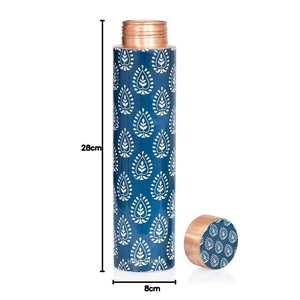 Antigua botella de agua de cobre con diseño floral azul, termo portátil con tapa para viaje. - Product Image 3