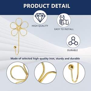4 crochets muraux décoratifs en forme de fleur dorée, crochets créatifs en métal pour suspendre des foulards, des serviettes, des clés, des sacs, des chapeaux - Product Image 3