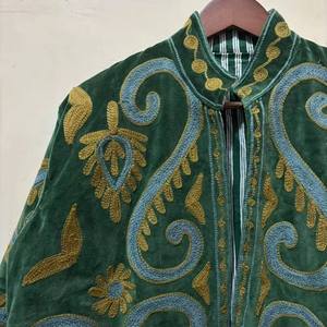 Embroidered Cotton <b>Velvet</b> Autumn/Winter Festival <b>Jacket</b> <b>Women</b> Handmade Traditional Suzani Boho Short Reversible Coat - Product Image 2