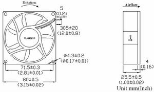 Ventilateur de refroidissement silencieux 80x80x25mm pour ordinateur portable, ventilateur de ventilation domestique, compresseur d'air mural électrique en plastique CE - Product Image 2