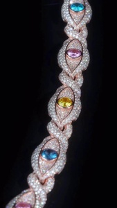 Bracelet Evil Eye 12 mm en gros, CZ coloré VVS cultivé en laboratoire, Argent 925, Or 10K, entièrement serti, Bracelet Talisman, Bijoux Hip Hop - Product Image 2