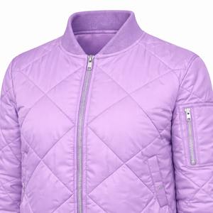 Chaqueta Bomber Acolchada con Diamantes para Mujer, Acabado Satinado en Morado Pastel, Ropa de Invierno, Proveedor OEM ODM, Wida Sports - Product Image 3