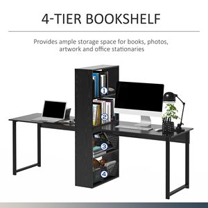 Durable 2-Person Extra Long Computer <b>Desk</b> with Bookshelf Black Home Office <b>Workstation</b> Combo Made Durable MDF School Furniture - Product Image 5