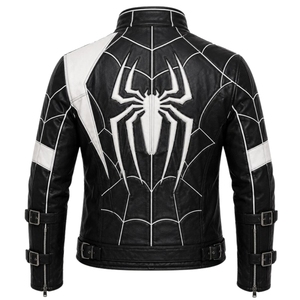 Fan-Culture Outerwear, Superhero Cosplay Web-Paneled Architecture Spider-Man Inspired Genuine Sheep <b>Leather</b> <b>Biker</b> <b>Jacket</b> Moto - Product Image 4