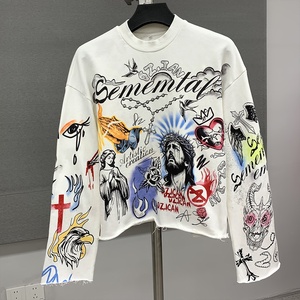 เสื้อยืดแขนยาวทรงบ็อกซี่ ตัดขอบดิบ พิมพ์ลายกราฟิก สำหรับผู้ชาย  ปรับแต่งได้ตามต้องการ พิมพ์ลายตามสั่ง ผ้าฝ้าย 100% เสื้อยืด unisex พร้อมโลโก้ - Product Image 1