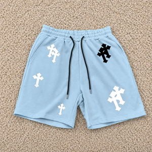 Custom Men Y2K Cross Print Canvas Breathable Eco-Friendly Shorts Streetwear <b>Elastic</b> Waist Casual Summer Hip Hop Gothic Graphic - Product Image 1