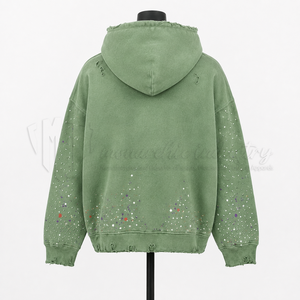 Sudadera con capucha personalizada al por mayor con efecto desgastado y pedrería, estilo vintage streetwear, fabricante y proveedor OEM ODM - Product Image 2