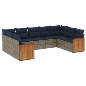 Ensemble de canapés de jardin en polyrotin gris, 9 pièces, avec coussins - Product Image 2