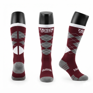 Premium 320 GSM Wool/Spandex Lacrosse <b>Socks</b> Maroon Grey <b>White</b> Custom Jacquard Logo Quick Dry Breathable Eco-Friendly - Product Image 1