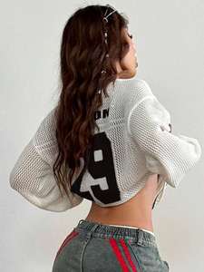 Haut en jersey tricoté surdimensionné à manches longues, respirant, avec motif numérique, style streetwear décontracté, faible MOQ, vente en gros OEM - Product Image 4