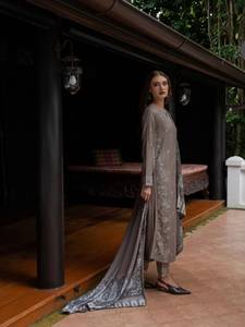 Ensemble indien pakistanais en coton brodé bleu, kurta longue, palazzo, châle, robe traditionnelle pour fête, mariage - Product Image 5