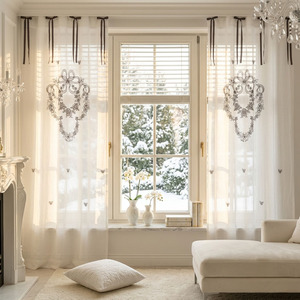 Custom Wholesale Quang Thanh Embroidery Vintage Modern Wreath Flowers Blackout High Shading Curtain Linen Ribbon Full Sizes <b>Door</b> - Product Image 1