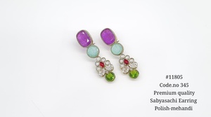 Pendientes colgantes 11805Dangle con baño de Mehandi, circonita cúbica, piedras preciosas coloridas, diseño floral, pendientes colgantes de lujo para bodas. - Product Image 4