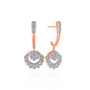 14K Rose Gold Diamond Earrings Classic Floral Drop Design Round Brilliant Cut Lab-grown Diamonds Women's Wedding Jewelry - Product Image 2
