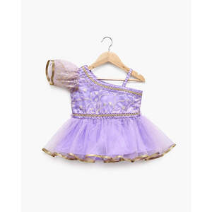 Pakistani & <b>Indian</b> Girls' Embroidered Net <b>Top</b> with Purple Dhoti Sleeveless Design - Product Image 5