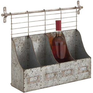 Support mural industriel en métal galvanisé style ferme à 4 compartiments pour bouteilles de vin et rangement, vente en gros à prix abordable - Product Image 1