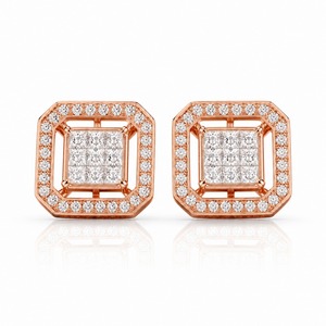 Pendientes de Diamantes con Corte Princesa en Oro Rosa, Diseño Geométrico de Halo, Joyería de Lujo para Uso Diario de Mujer - Product Image 2