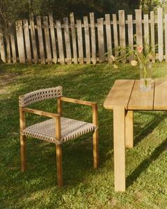 Chaise de salle à manger en teck massif avec assise et dossier en corde naturelle, style moderne rustique ou mobilier de restaurant/café - Product Image 6
