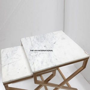 Ensemble de 2 meubles contemporains de haute qualité en acier inoxydable et marbre, portables, pour petits appartements - Product Image 3