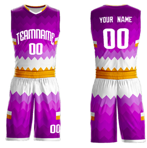 Custom Purple Geometric Basketball Uniform Set Sleeveless Quick Dry Unisex Adult Sublimated Print With Name And Number - Product Image 6