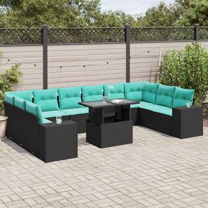 Set Divano da Giardino in Polyrattan Nero con Cuscini, Arredamento da Esterno dal Design Contemporaneo - Product Image 1
