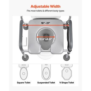 4-in-1 500 libbre altezza regolabile comodino sedia da comodino rialzato sedile del water sedia a rotelle manuale per anziani disabili - Product Image 4