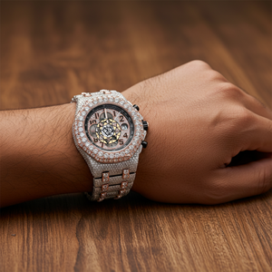 Reloj de Pulsera RAMDUT IMPEX US Hip Hop Iced Out, Cronógrafo de Oro Rosa, Reloj de Lujo con Moissanita y Cuarzo, Completamente Adornado con Piedras de Imitación, Personalizado - Product Image 5