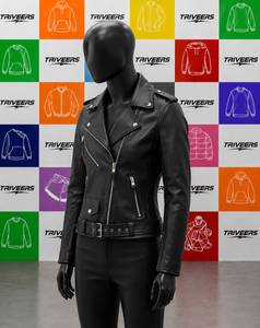 Veste de moto classique en cuir noir pour femme TRIVEERS, col montant, imperméable, respirante, mode hiver, service OEM - Product Image 2