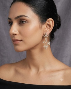 Designer Floral Branch Shaped American <b>Diamond</b> <b>Dangle</b> <b>Earrings</b> Elegant Sparkle Statement <b>Dangles</b> Unique Trendy Fashion Jewellery - Product Image 4